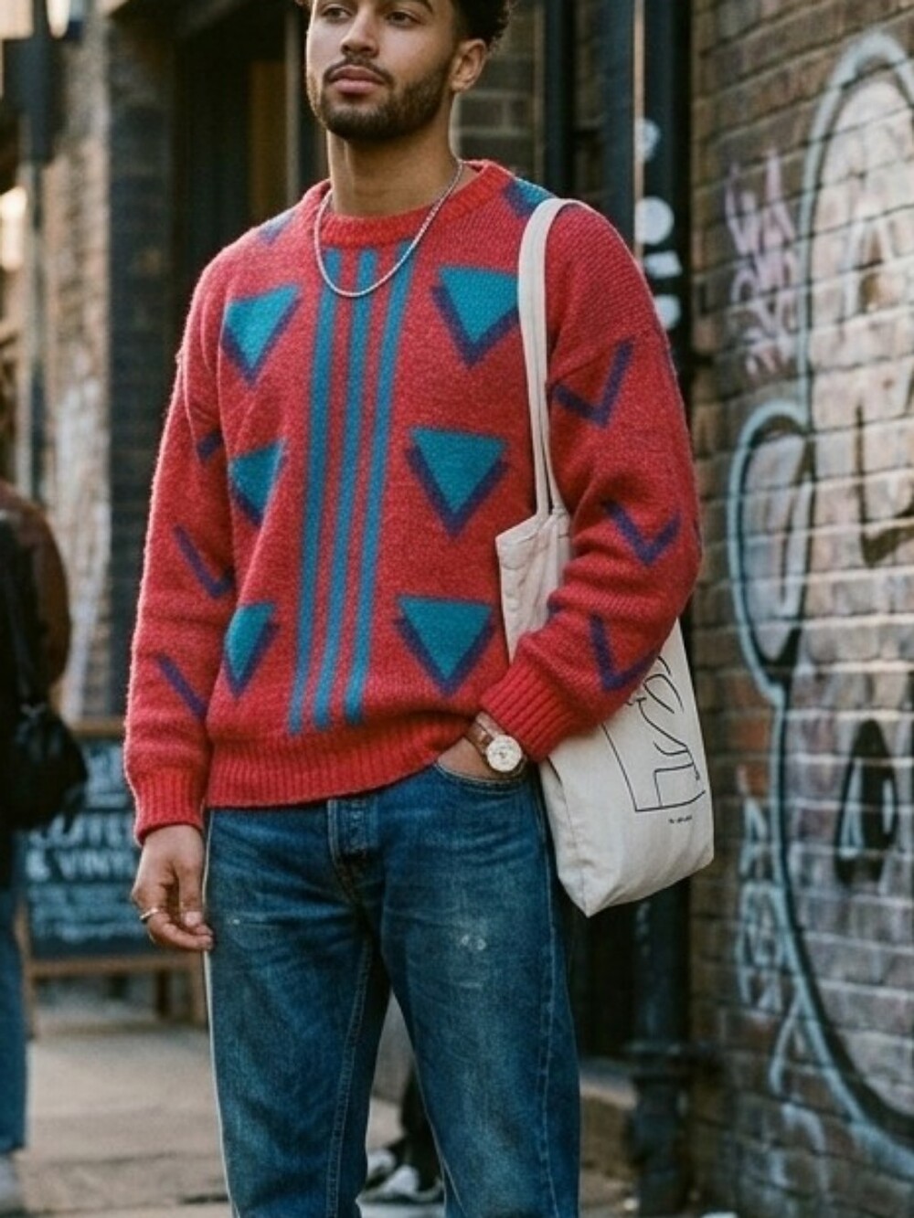 Vintage Union Bay Red Men's Small Sweater – Geometric Pattern